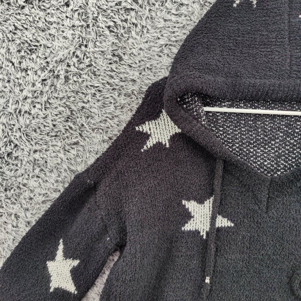 POL Womens Whimsigoth Celestial Star Fuzzy Eyelash Knit Hoodie M Black Soft Cozy - Picture 7 of 15